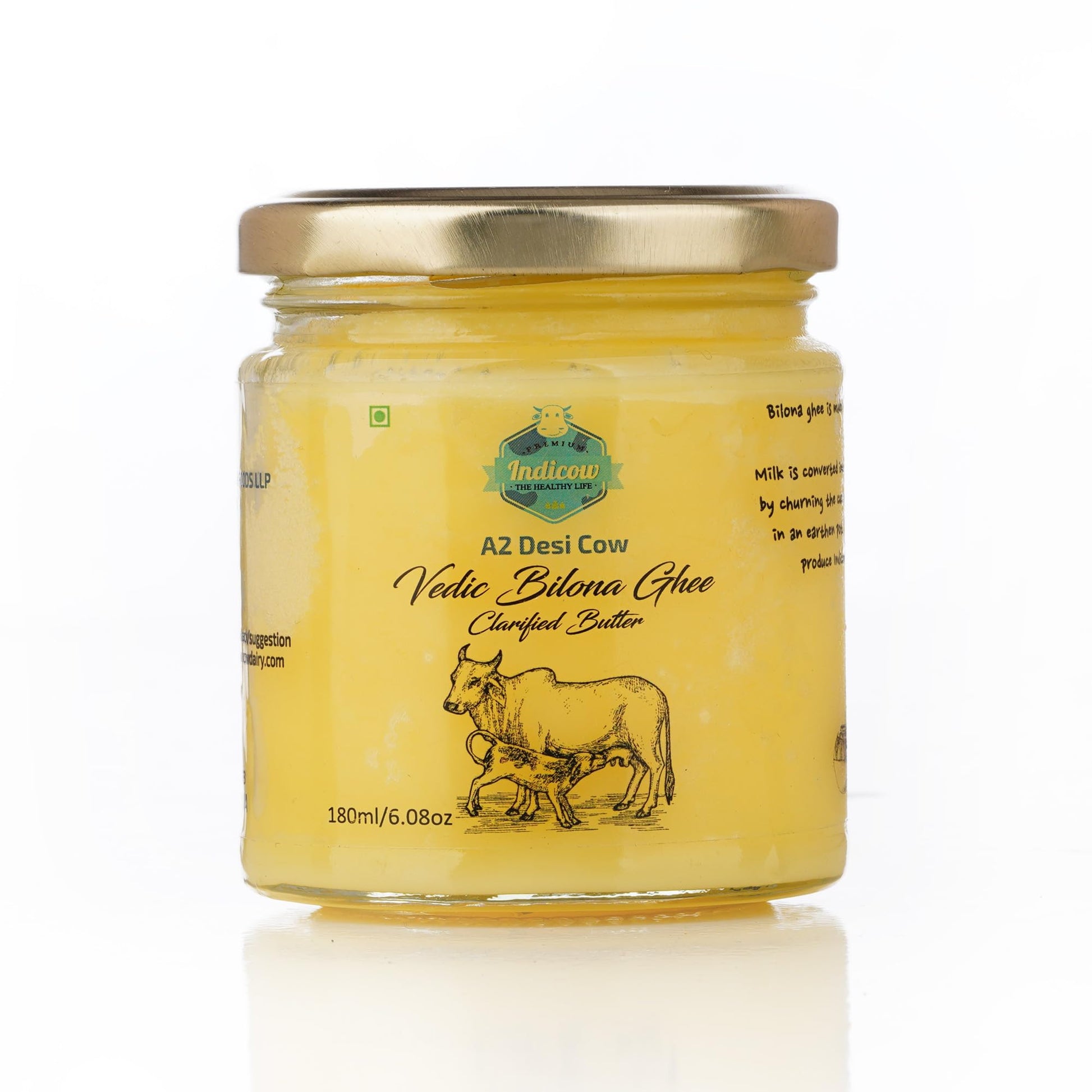 Indicow A2 Desi Cow Ghee| (180ml (6.08oz), A2 Cow Ghee (Sahiwal Cows)) | Grass Fed, Pasture Raised Clarified Butter Fat, Keto, P