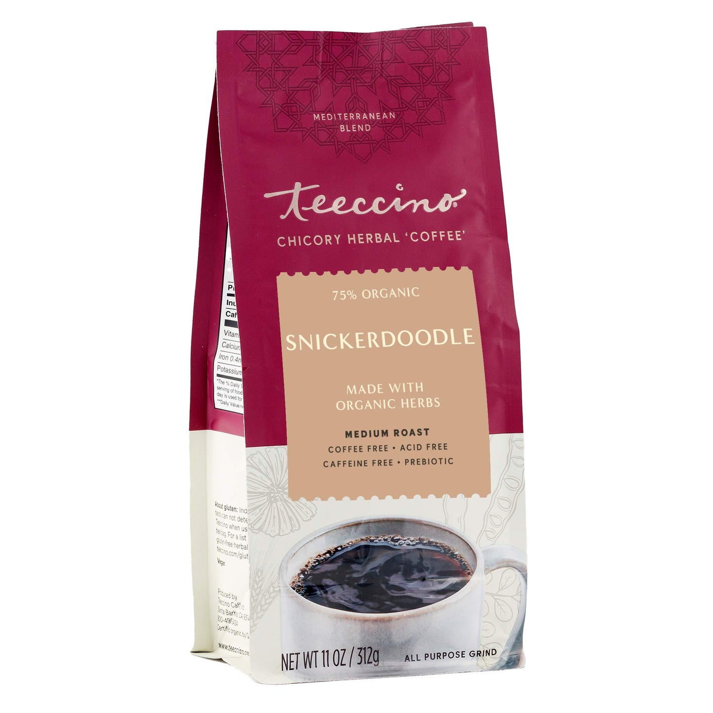 Teeccino Snickerdoodle Chicory Coffee Alternative, Caffeine-Free, Medium Roast, 11 Ounce