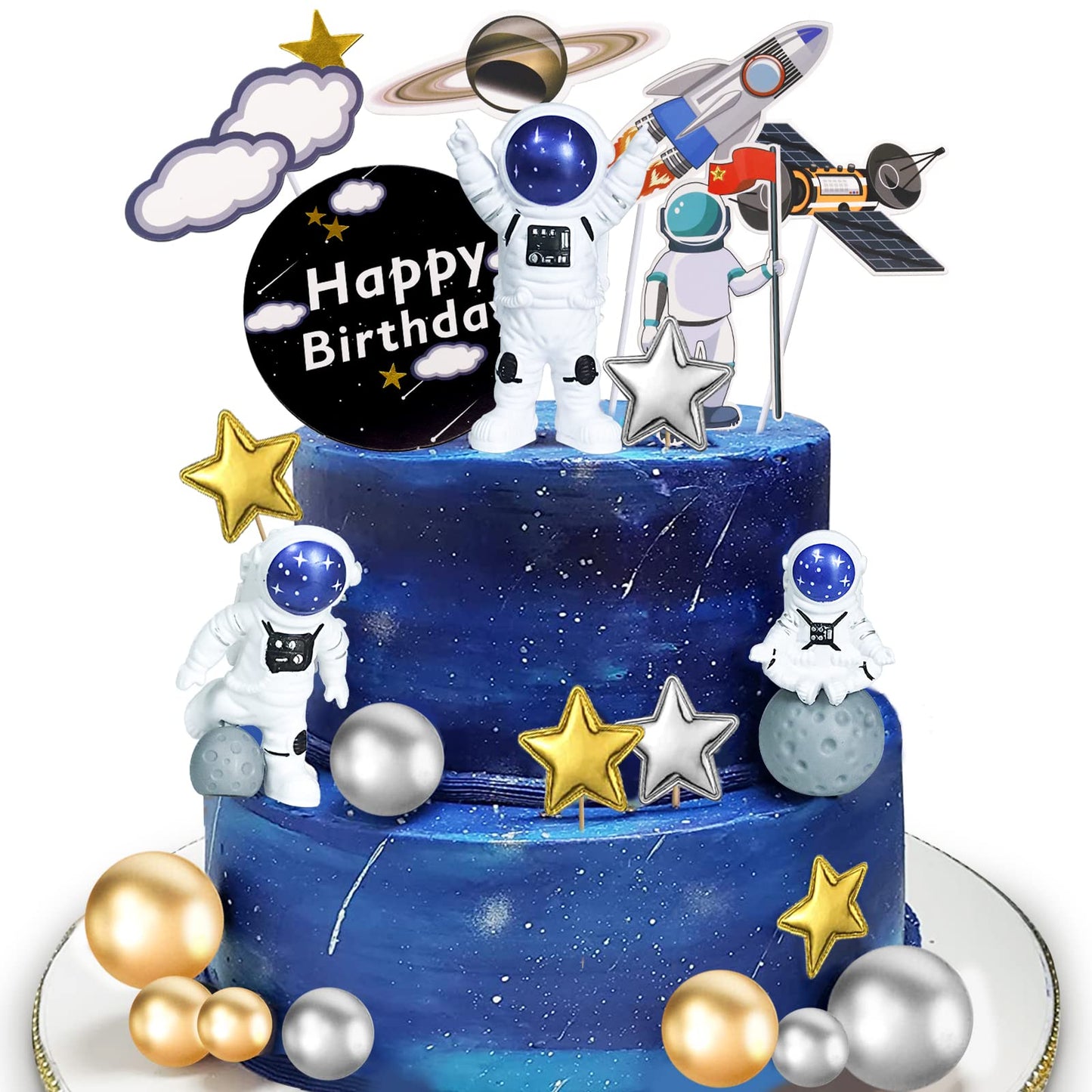 LEBERY Astronaut Space Cake Toppers 22 Pcs Plastic Decorations for Birthday Baby Shower - Blue, Model LA0183