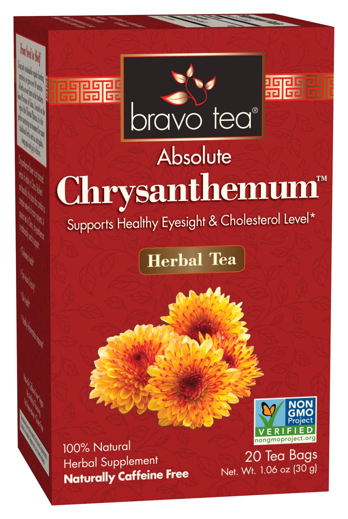 Bravo Tea Absolute Chrysanthemum Herbal Tea, Caffeine Free, 20 Tea Bags, 6 Count, Model BT-59-6P