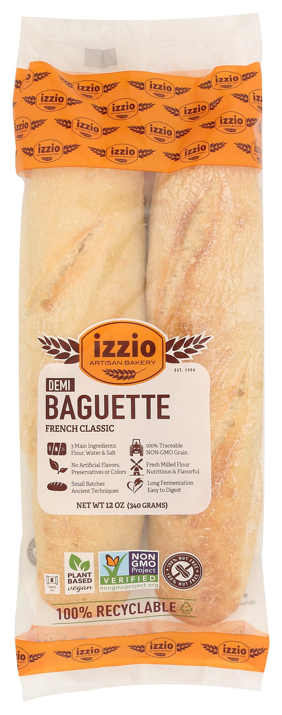 IZZIO ARTISAN BAKERY Take & Bake Demi Baguette, 12 Ounce (Frozen)