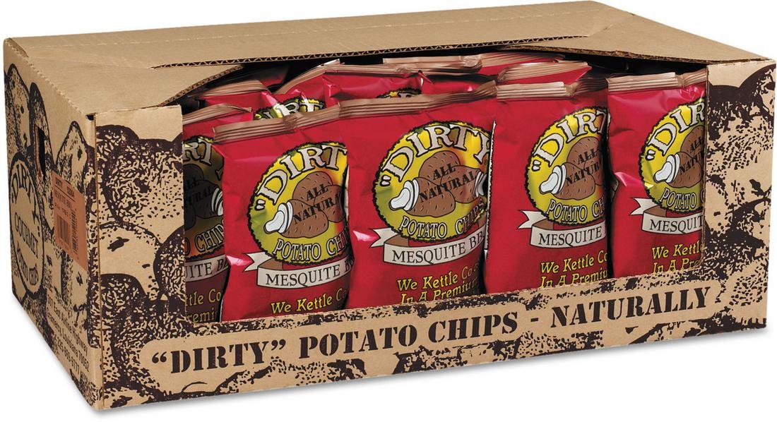 Dirty Kettle Potato Chips, Mesquite BBQ, 2 oz. Bag, 25 Count - Gluten Free, Skins On, Crunchy Chips, Sweet and Smoky BBQ Flavor,