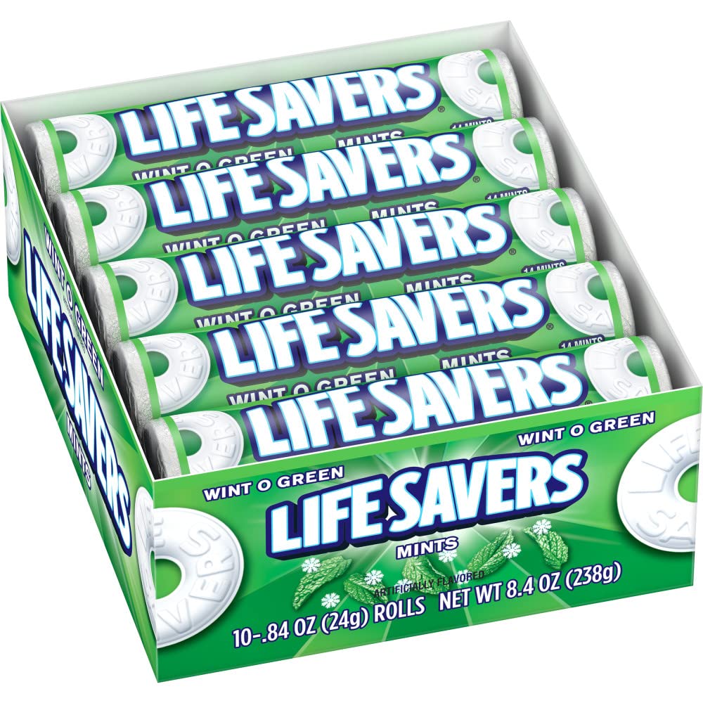 LIFE SAVERS Mints Wint-O-Green Hard Candy Bulk Mints, Hard Candies, Individually Wrapped Single Rolls, .84 Ounce, 20 Count Box