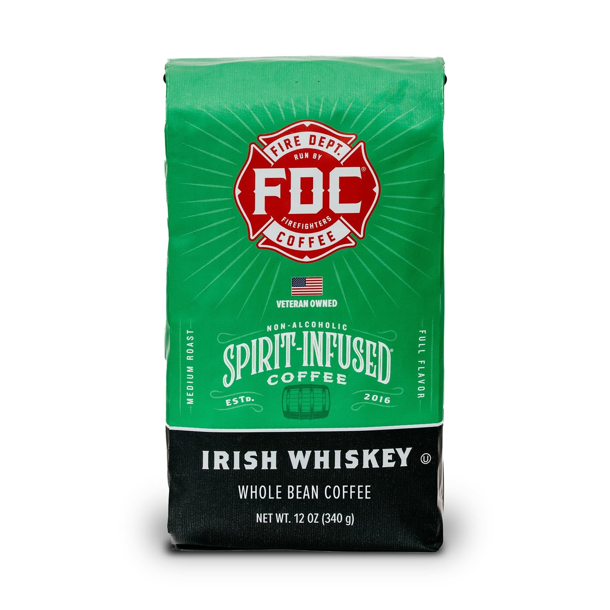 Fire Department Coffee Irish Whiskey Infused Medium Roast Whole Bean Coffee - 12 oz - Veteran Owned