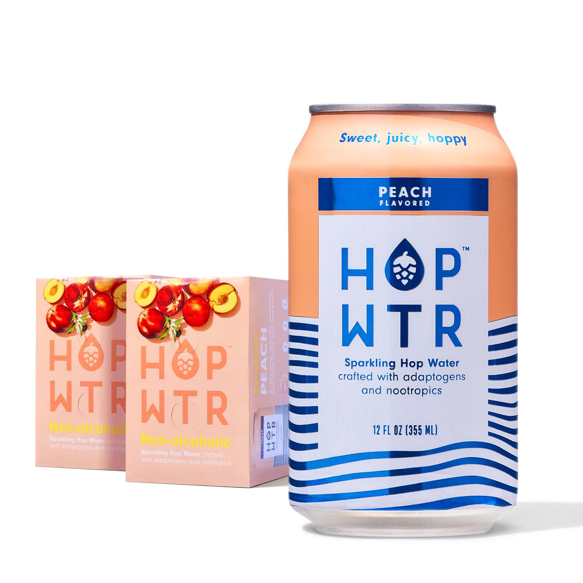 Hop Wtr Sparkling Hop Water  Peach 12 Pack  Sugar Free  Low Carb Non Beverage-Style Drinks  Na Malt Drink  Adaptogen Drink  No Calories  Adaptogens & Nootropics For Added Benefits  12 Oz Cans