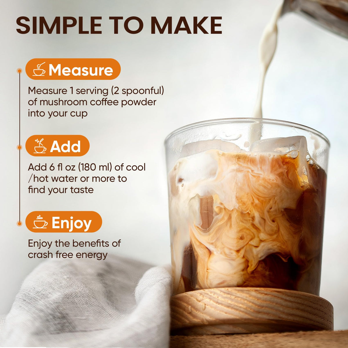 Venture Pal Mushroom Collagen Coffee - Instant Coffee with Biotin, Folate & Vitamin C - 30 Servings