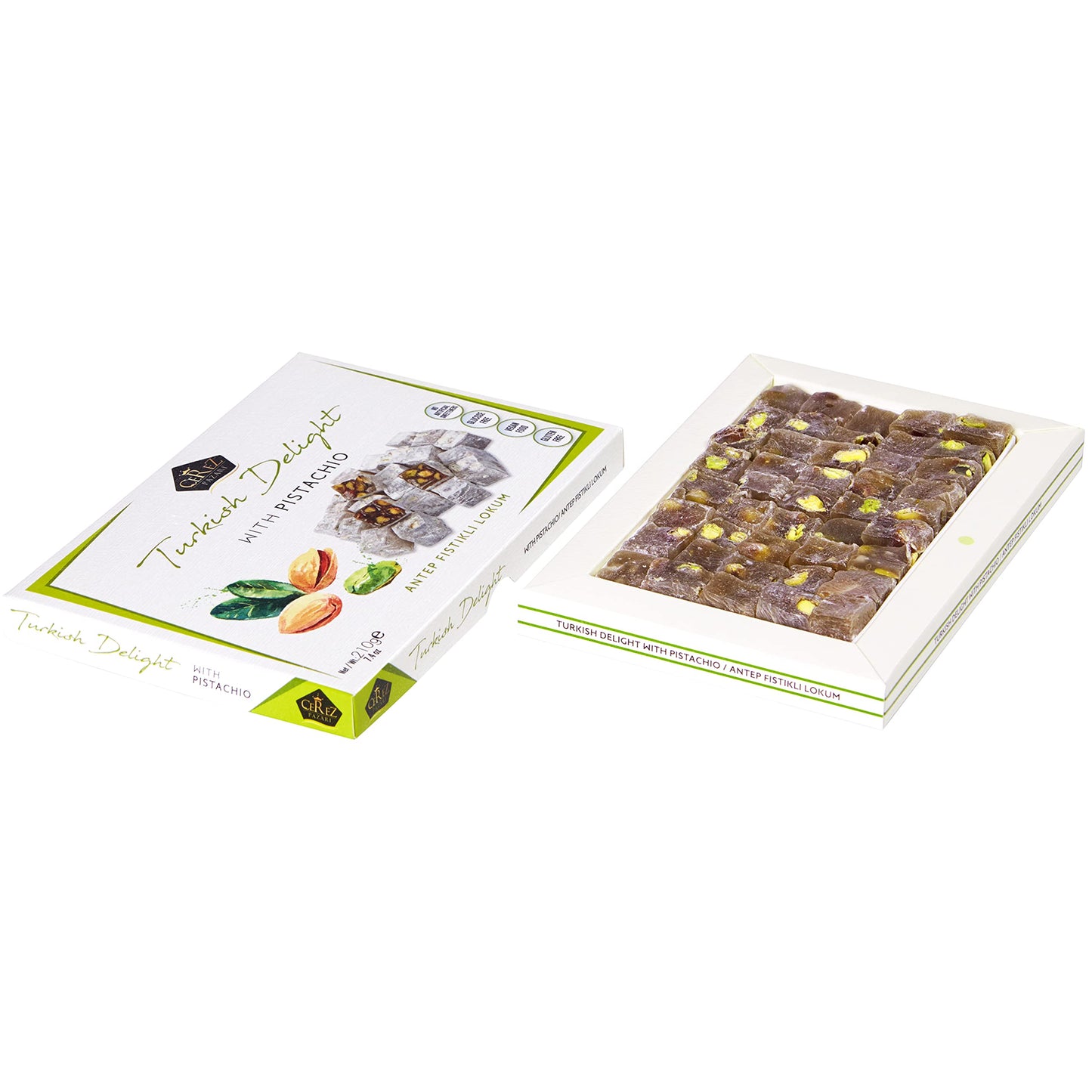 Cerez Pazari Turkish Delight Pistachio Candy Gourmet Premium Vegan Sweets Small Gift Box 7.4Oz | Sweet Luxury Traditional Confec