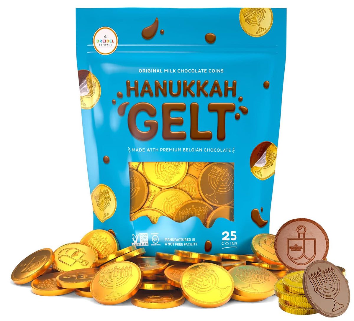 The Dreidel Company Candy Coins  Hanukkah Gelt  Gold Coins (25 Coins)