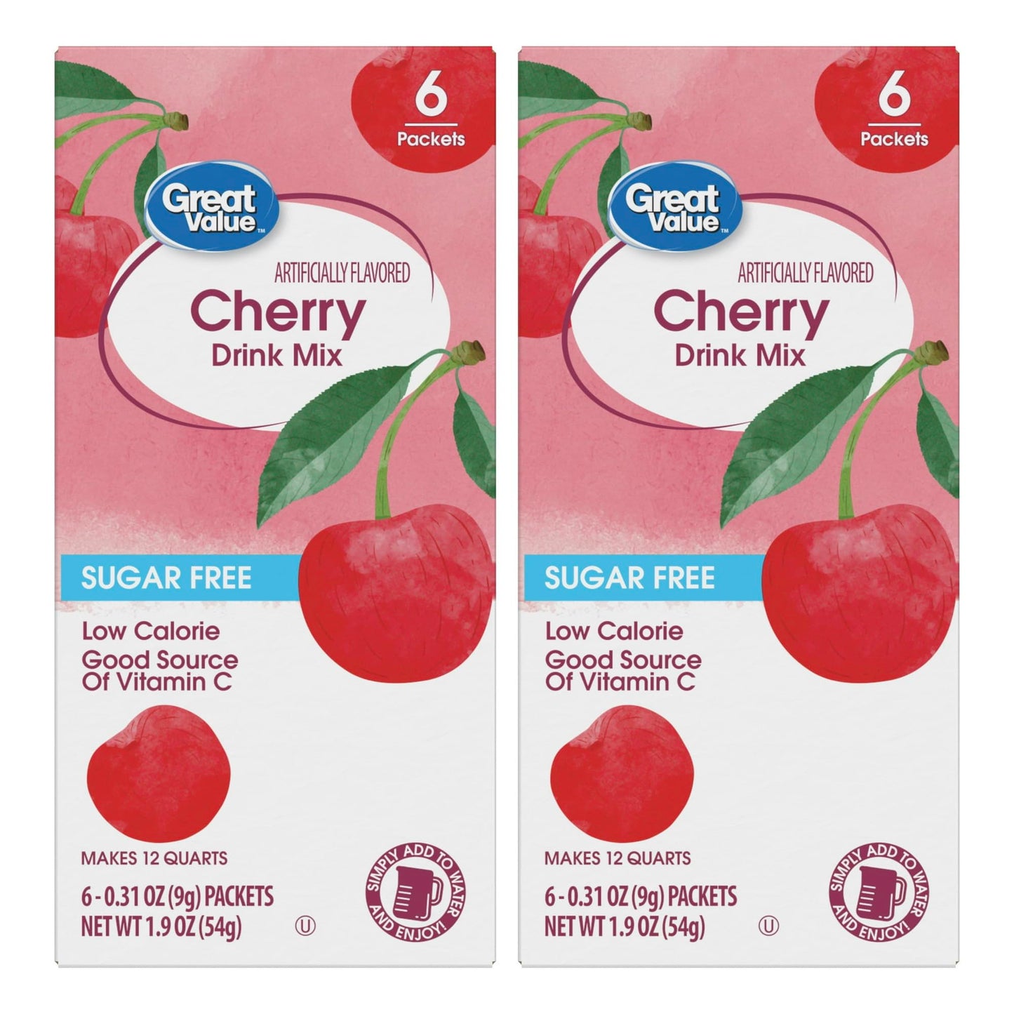 Drink Mix Bundle - 2 Pitcher Size Boxes With 6 Pitcher Packets Per Box - Low Calorie Flavorful Water Powder (2 Container Bundle, Cherry)