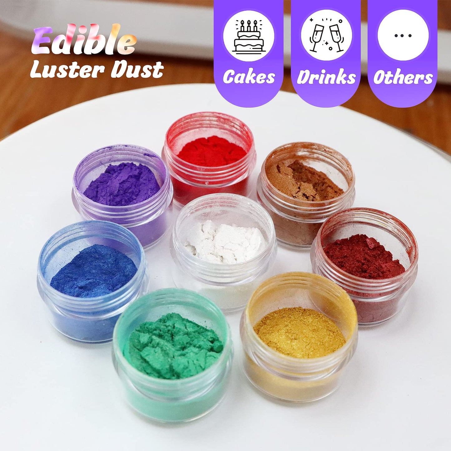 SIMEKKO Red Edible Glitter Dust for Drinks - 2 Bottles, 4g Each - Luster Dust for Cake Decoration, Cocktails, and Beverages