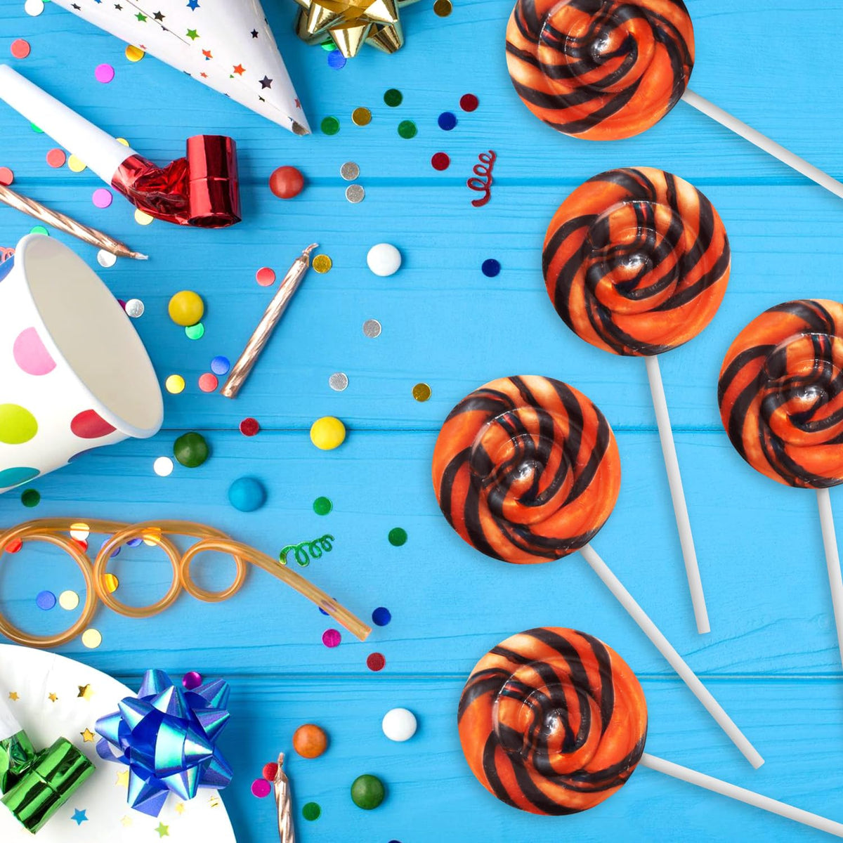 Orange and Black Swirl Lollipops  Pack of 50 Pieces Suckers Individually wrapped  Ideal Lollipops Bulk Supply for Candy Buffets  Vibrant Swirl Suckers for Easy Sharing