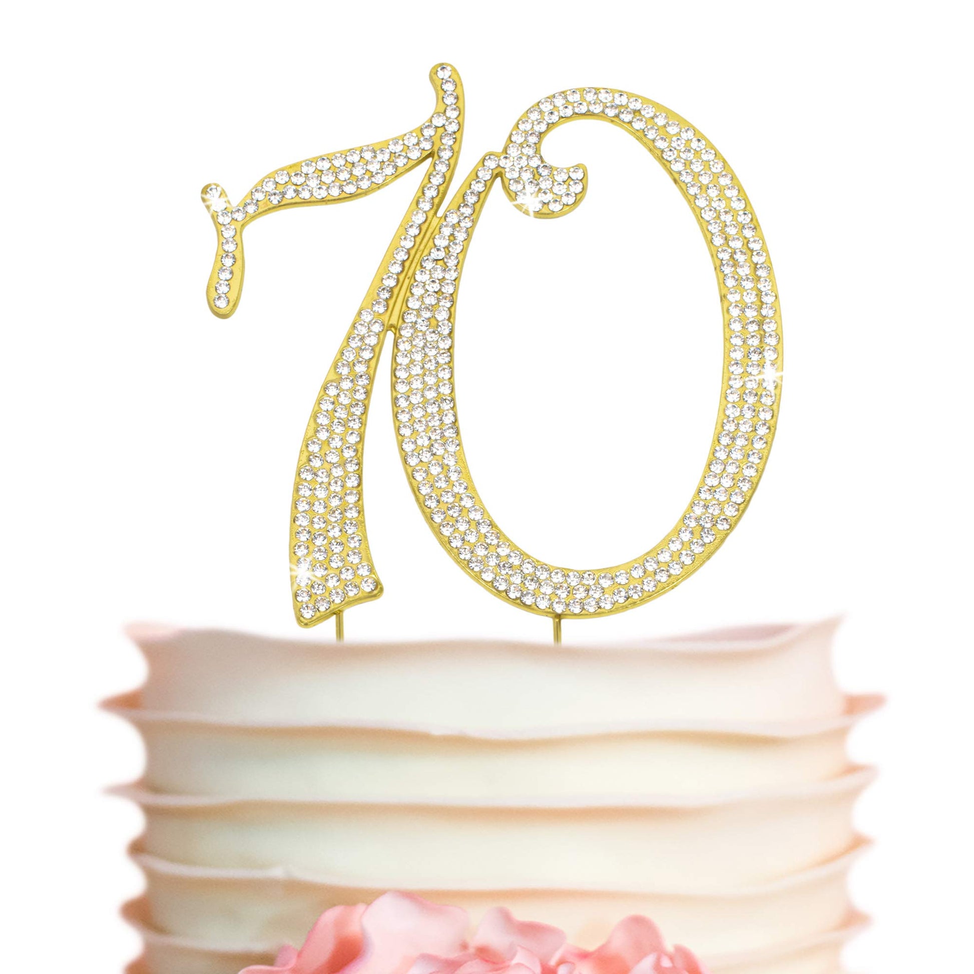 Crystal Creations 70 Cake Topper - Premium Gold Metal, Sparkly Rhinestone Decoration, 4 Ounces