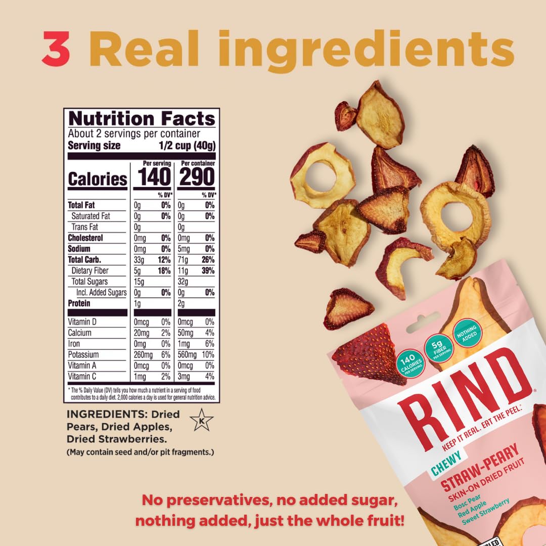 RIND Snacks Dried Fruit Superfood, Strawberry Apple Pear, 12 oz, No Sugar Added, Gluten Free, Vegan, Paleo
