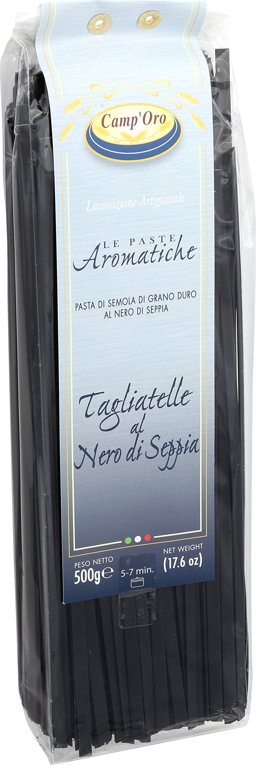 Camp'Oro Black Squid Ink Pasta - 1.1 Pound (Pack of 1) - Gourmet Italian Pasta