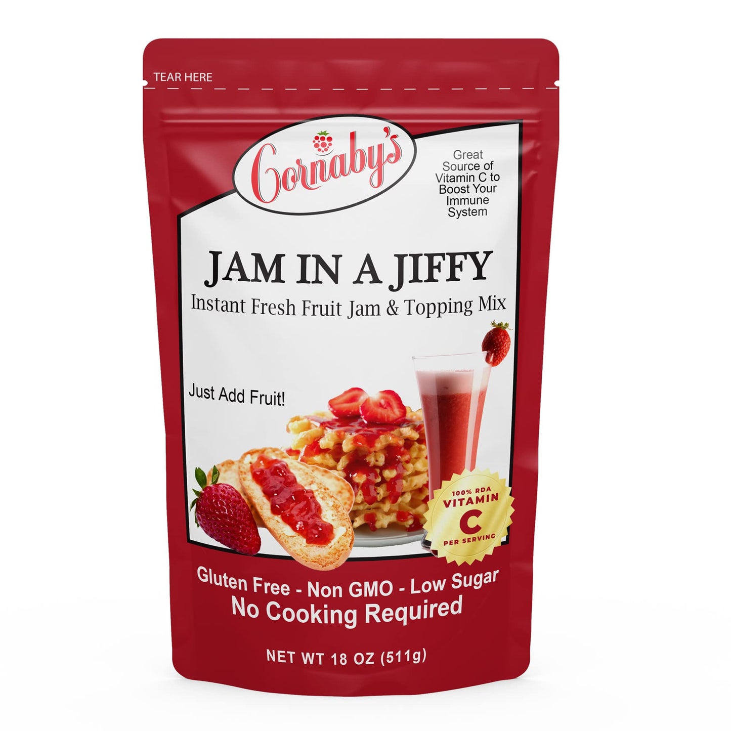Cornabys Jam in a Jiffy - Instant Low Sugar Jam Mix, 18 oz, No Cook, Freezer Friendly