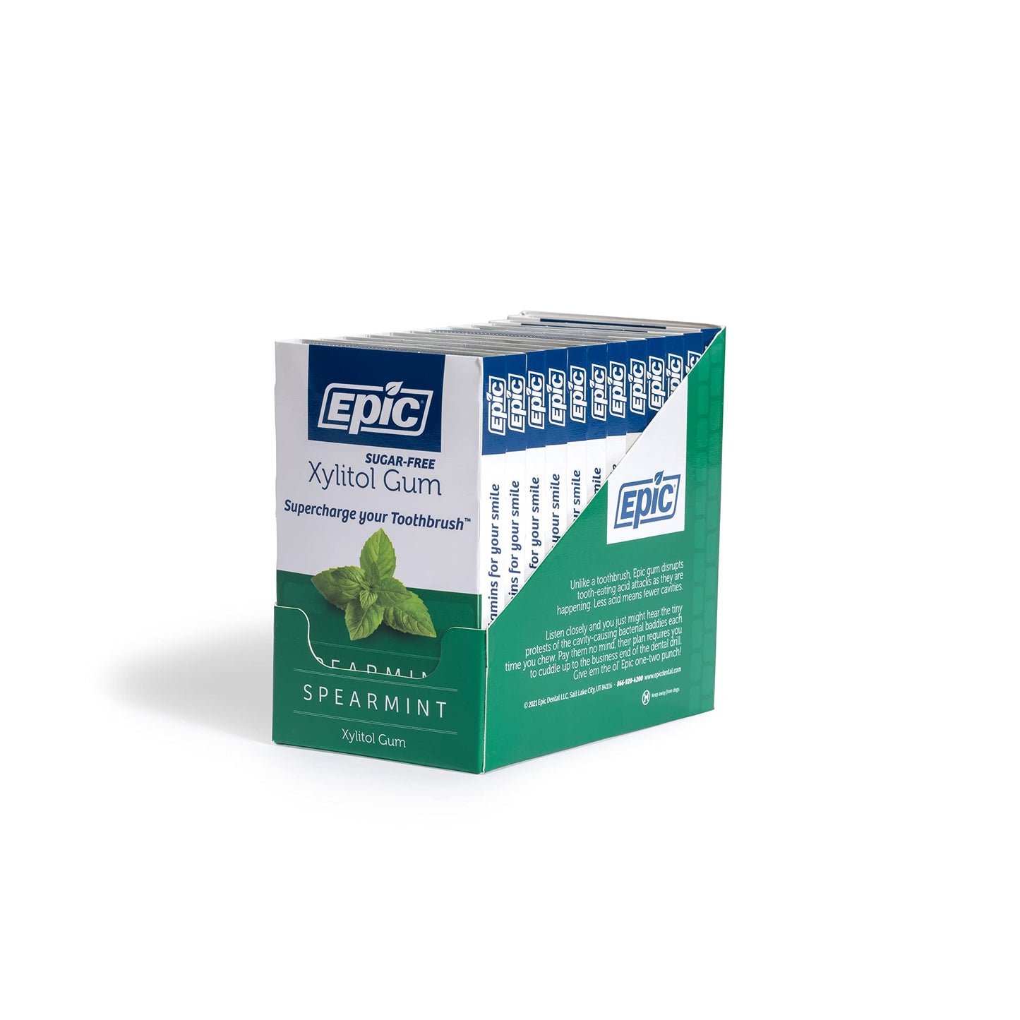 Epic Xylitol Chewing Gum - Sugar Free & Aspartame Free Chewing Gum Sweetened w/Xylitol for Dry Mouth & Gum Health (Spearmint, 12