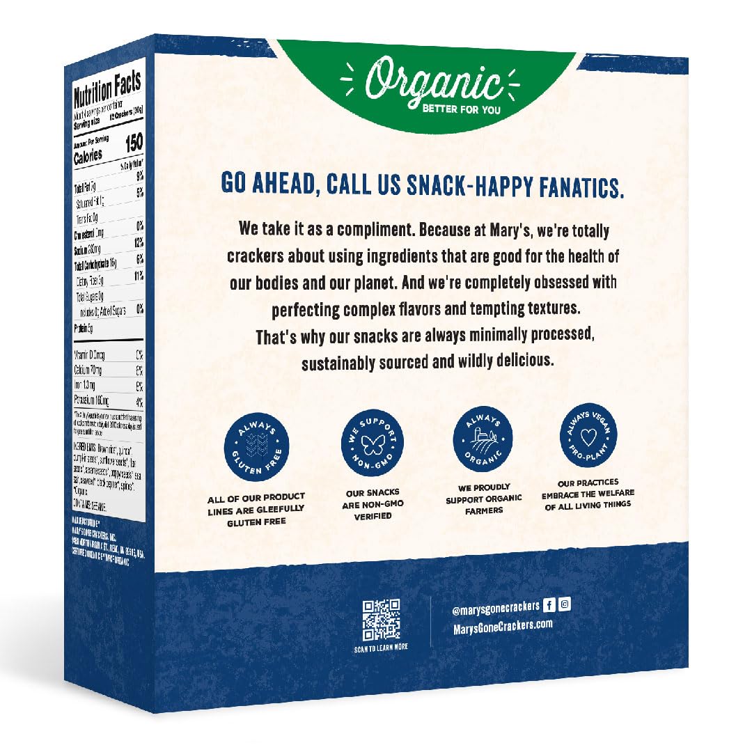 Mary s Gone Crackers Super Seed Classic Crackers, Vegan Friendly, Kosher, USDA Certified Organic, Gluten Free & Non-GMO, 4 Ounc