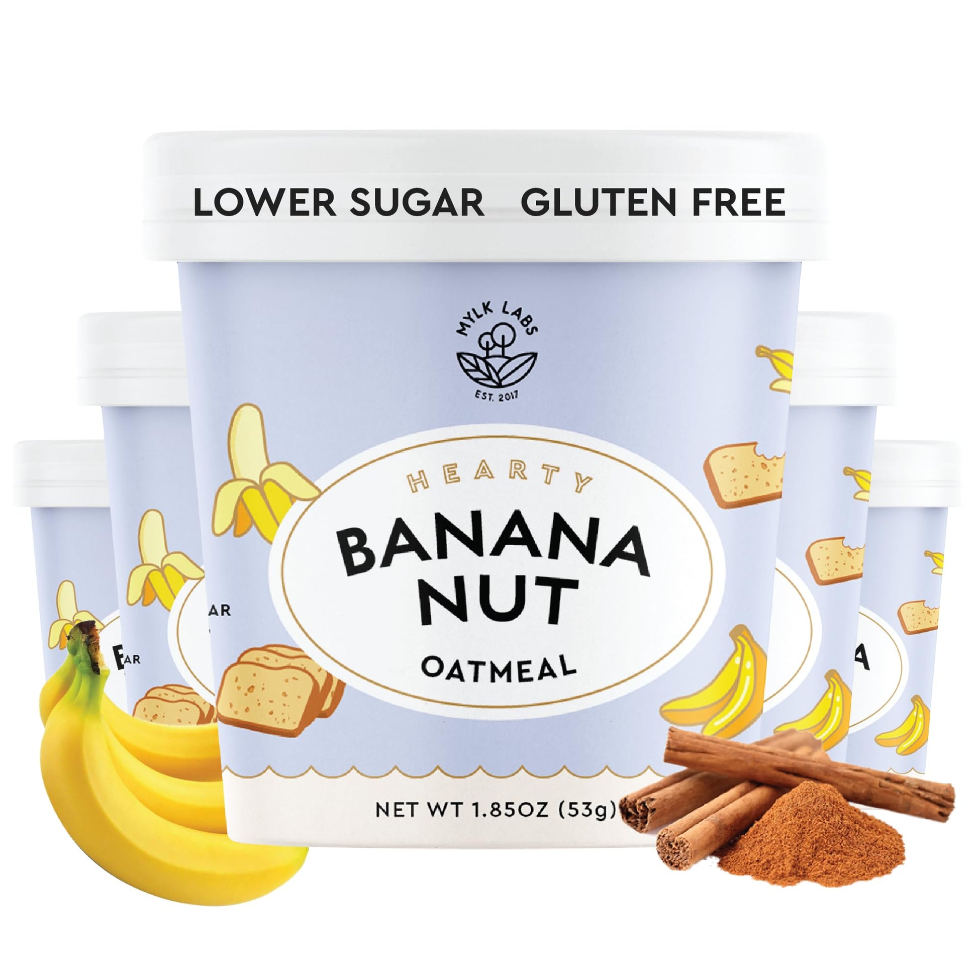 Mylk Labs Banana Nut Protein Oatmeal Cups, Whole Grain, Low Sugar, High Fiber Breakfast with Superfoods, Quick & Easy, On the Go