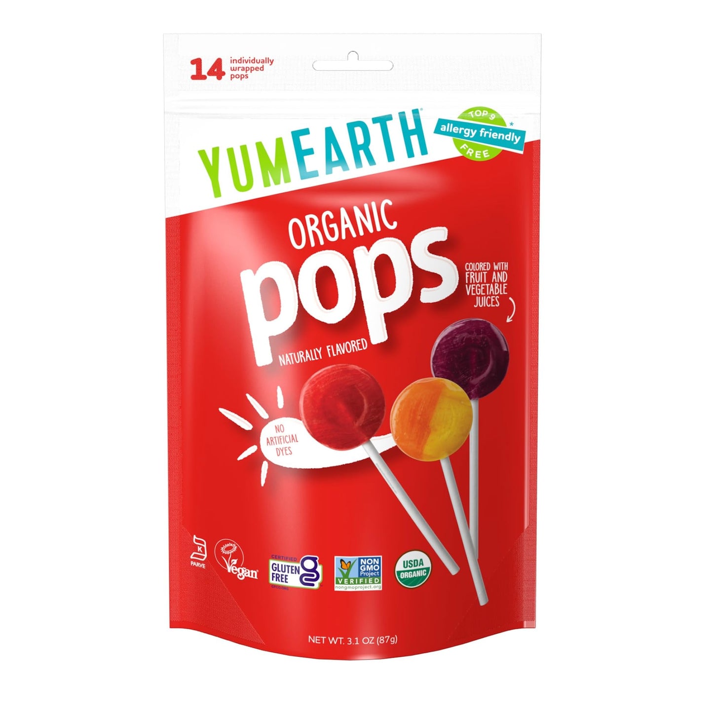 YumEarth Organic Pops Variety Pack, 14 Fruit Flavored Favorites Lollipops, Allergy Friendly, Gluten Free, Non-GMO, Vegan, No Art