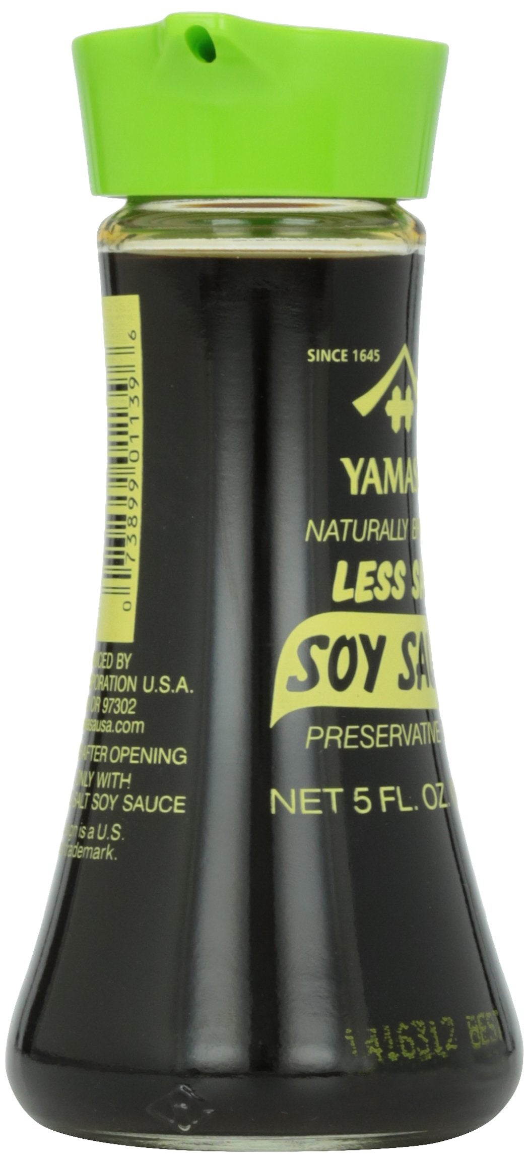 Yamasa Soy Sauce, Naturally Brewed Less Salt Low Sodium Preservative Free in Glass Dispenser, 5 fl oz (Pack of 1)