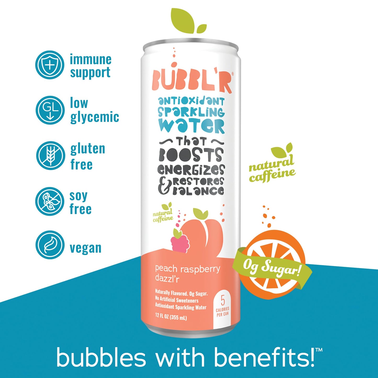 Bubblr Antioxidant Sparkling Water, Peach Raspberry, 12 Fl Oz, 12 Count, 0g Sugar, Gluten Free, All Natural Flavors