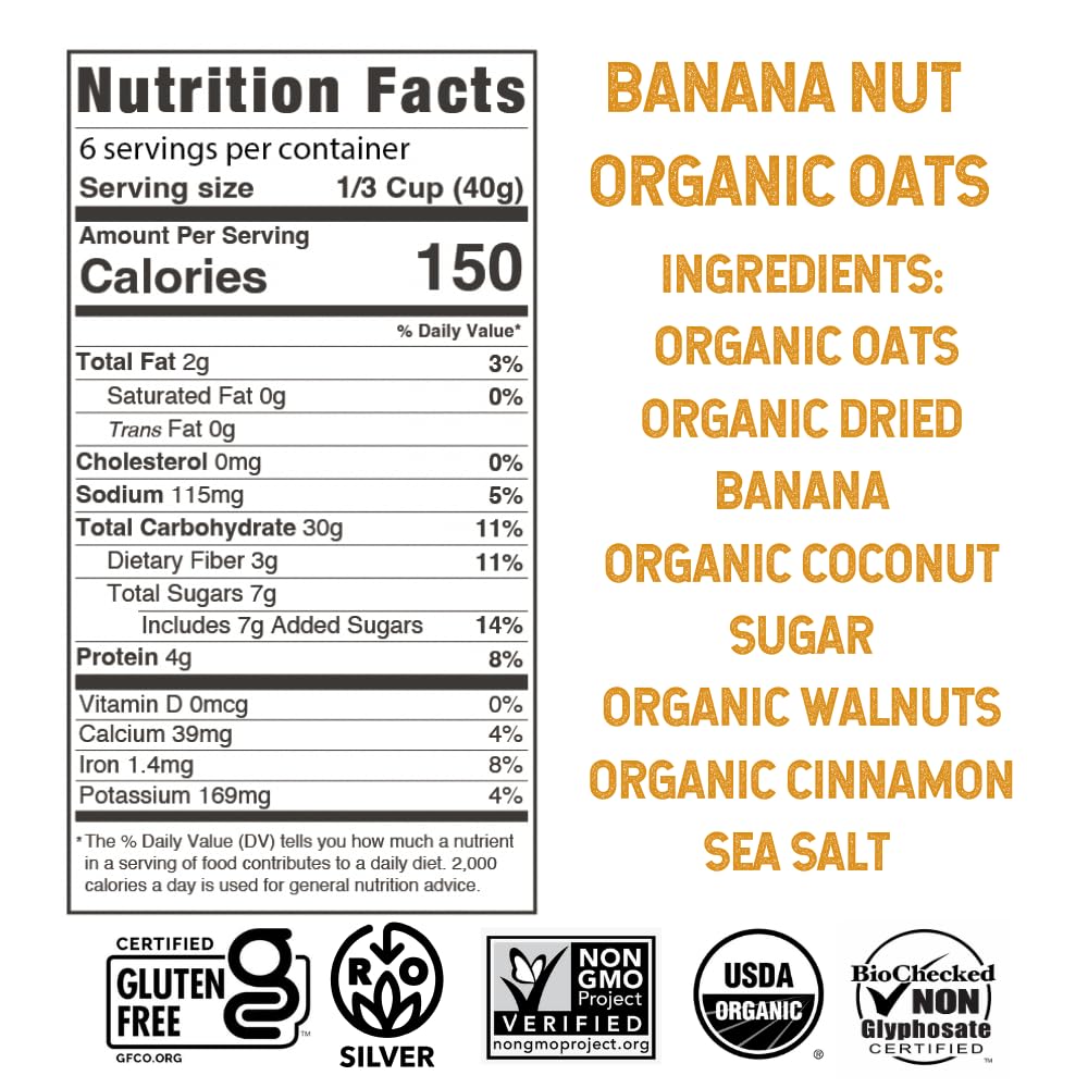 Wildway Organic Rolled Oats, Gluten-Free, Non-GMO, Banana Nut, 9 Oz (Pack of 3)