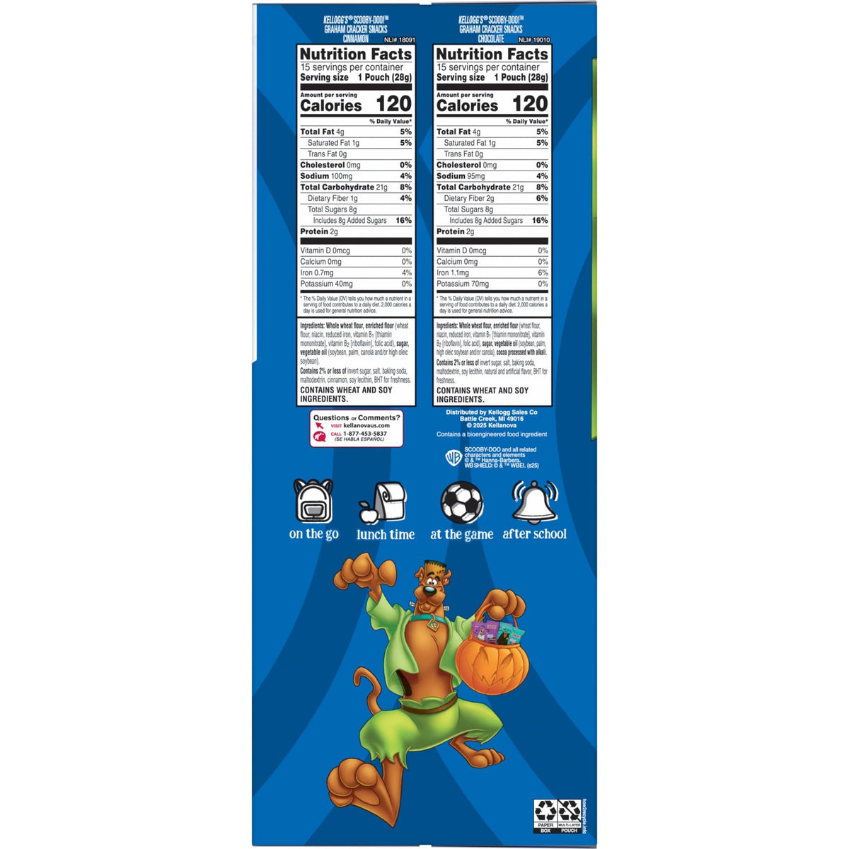 Kelloggs SCOOBY-DOO! Graham Cracker Snacks, Halloween Snacks, Trick or Treat, Variety Pack, 30oz Box (30 Pouches)