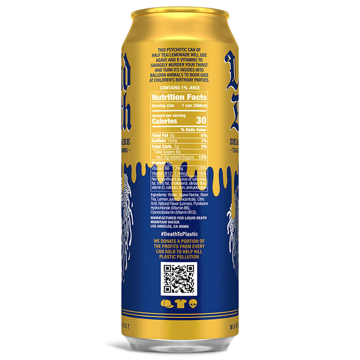 Liquid Death, Dead Billionaire Iced Tea, 8-Pack (King Size 19.2Oz Cans), Half Lemonade Half Black Tea Sweetened With Real Agave,