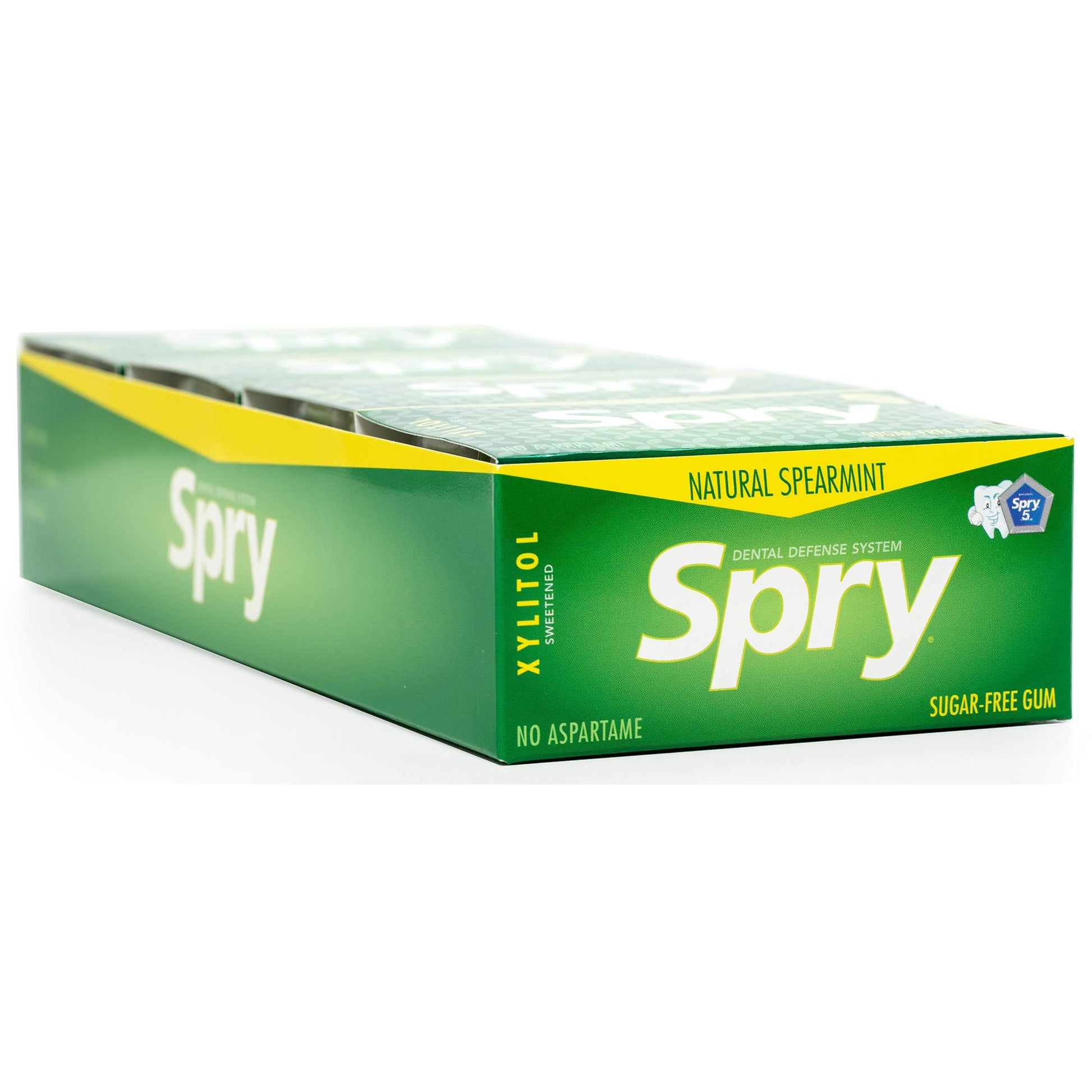 Spry Fresh Natural Xylitol Chewing Gum Dental Defense System - Aspartame-Free, Sugar-Free, Non-GMO, Gluten-Free (Spearmint, 10 C