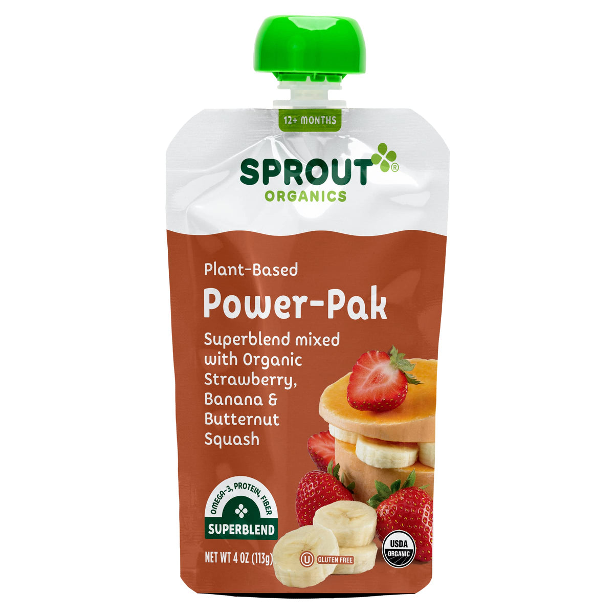 Sprout Organic Baby Food, Stage 4 Toddler Pouches, Strawberry Banana & Butternut Squash Power Pak, 4 Oz Purees, Pack Of 12