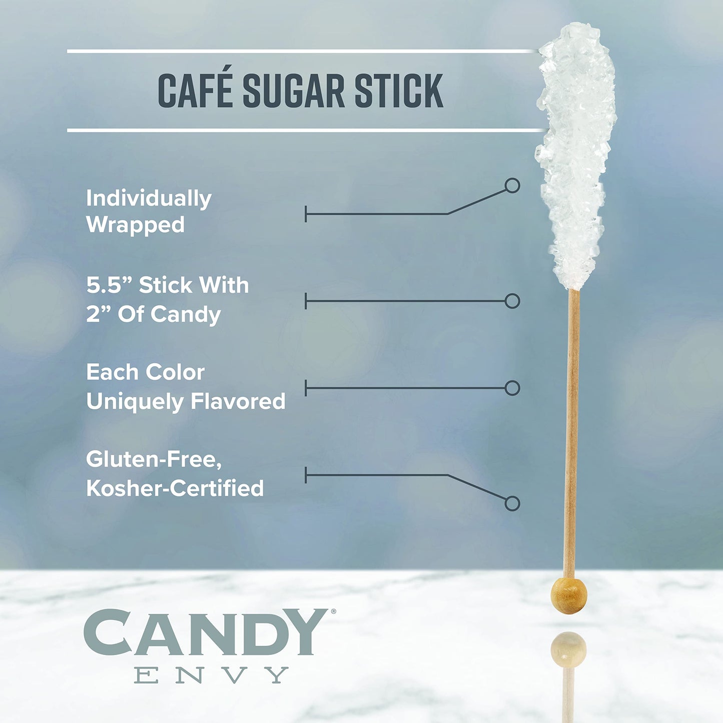 Candy Envy - White Caf   Sugar Sticks Mini Rock Candy - 18 Individually Wrapped Sugar Stirrer - Original Sugar Flavored