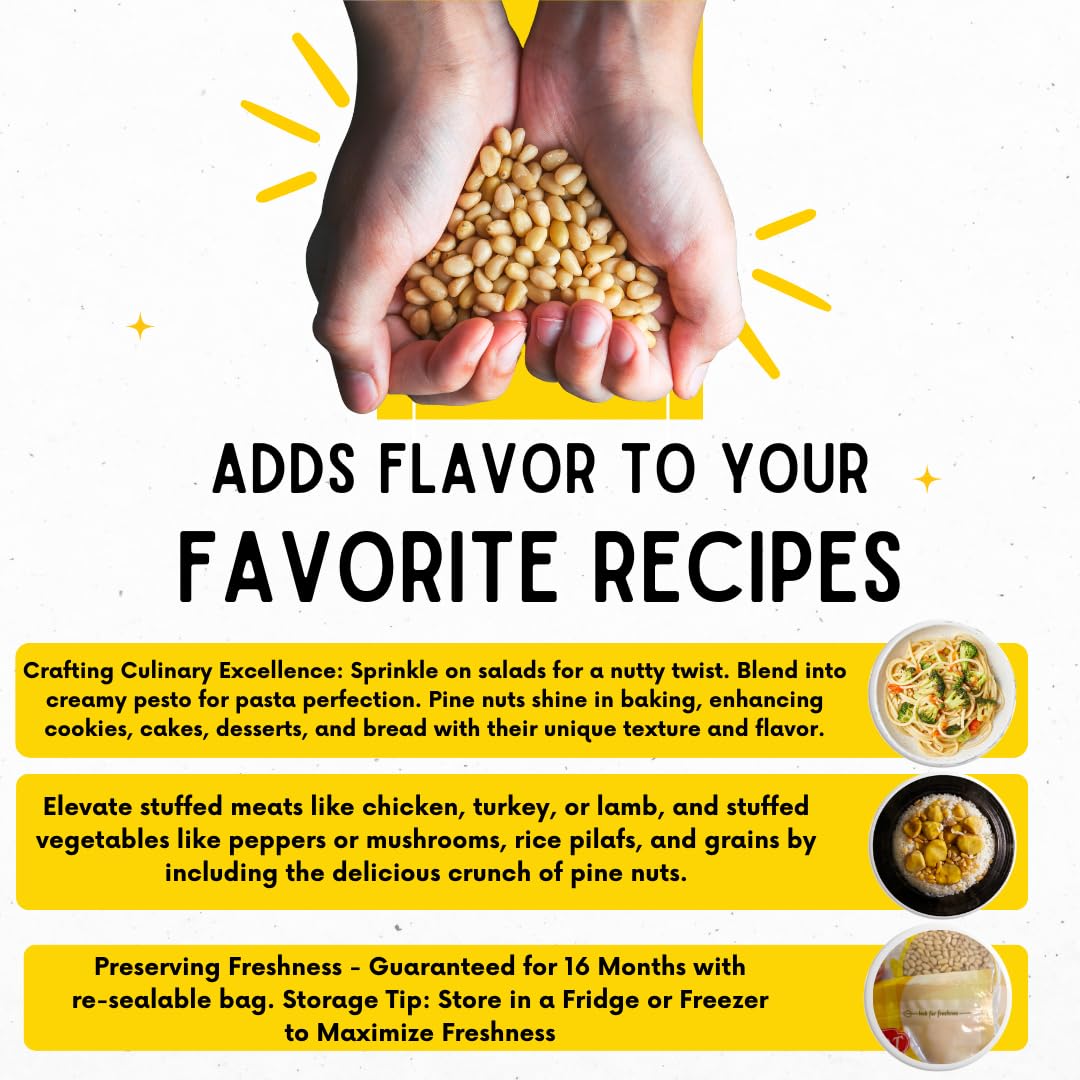 Sunbest Natural Pine Nuts Pignolia 8 Oz 1 Pack – Unsalted, Raw, Crunchy, Fresh & Delicious, Kosher Certified - Ideal For Snacking, Topping & Baking - Non-Gmo, Gluten Free
