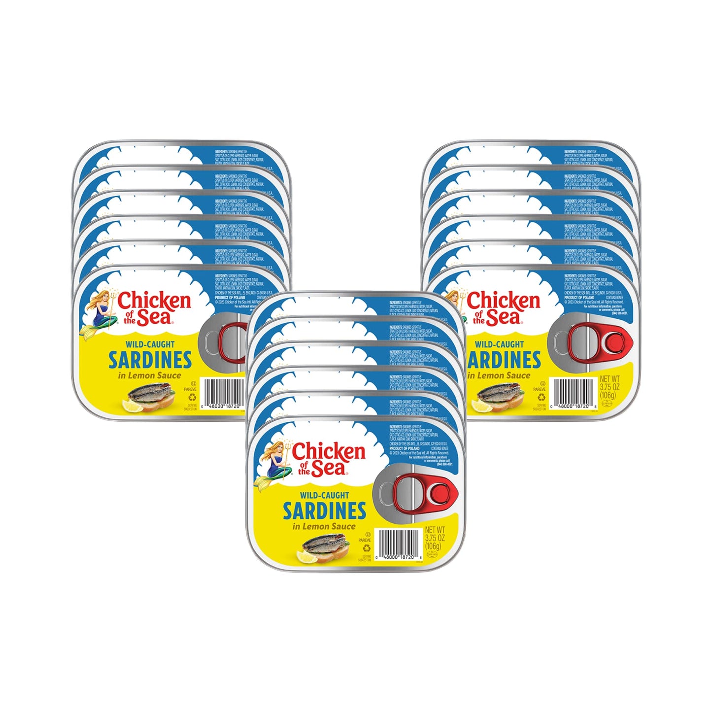 Chicken of the Sea Sardines in Lemon & Olive Oil, Wild Caught, 3.75 oz Can, Pack of 18