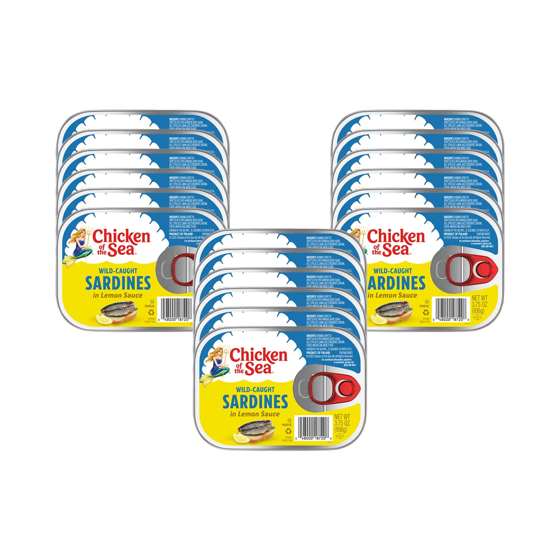 Chicken of the Sea Sardines in Lemon & Olive Oil, Wild Caught, 3.75 oz Can, Pack of 18