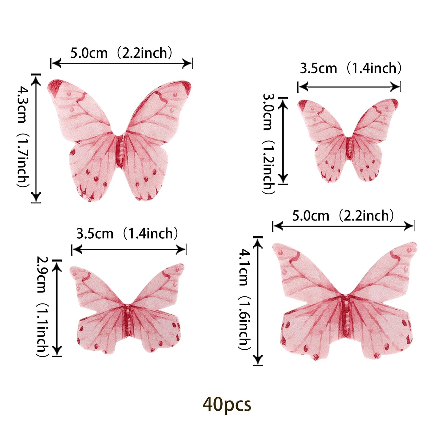 Rssta i 40 Pack Edible Butterfly Cake Decorations - Pink, Paper Cupcake Toppers for Weddings, Birthdays, and Flower Theme Parties