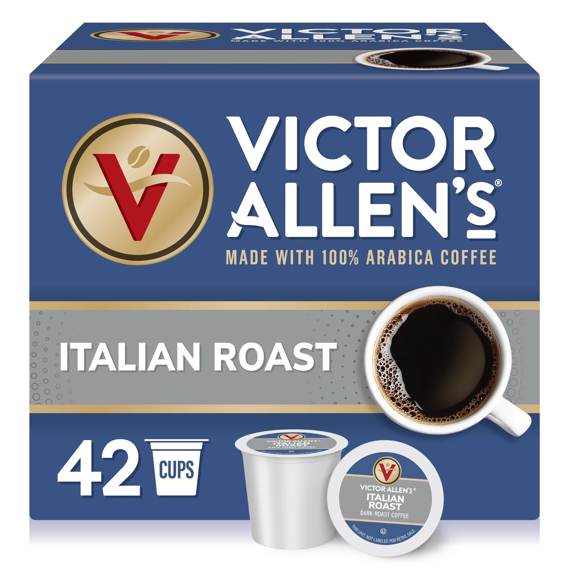 Victor Allens Coffee Italian Roast Dark Roast Coffee Pods, 42 Count, Single Serve for Keurig K-Cup Brewers, Brown