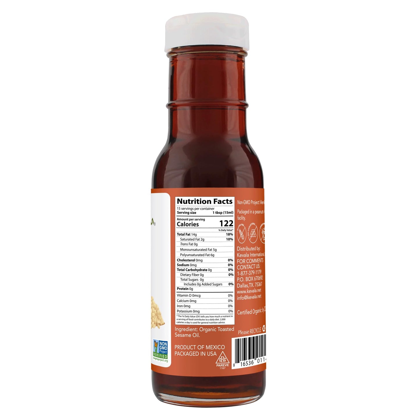 Kevala Organic Toasted Sesame Oil, 8 Ounce (Toasted Sesame oil, Organic, 8oz)