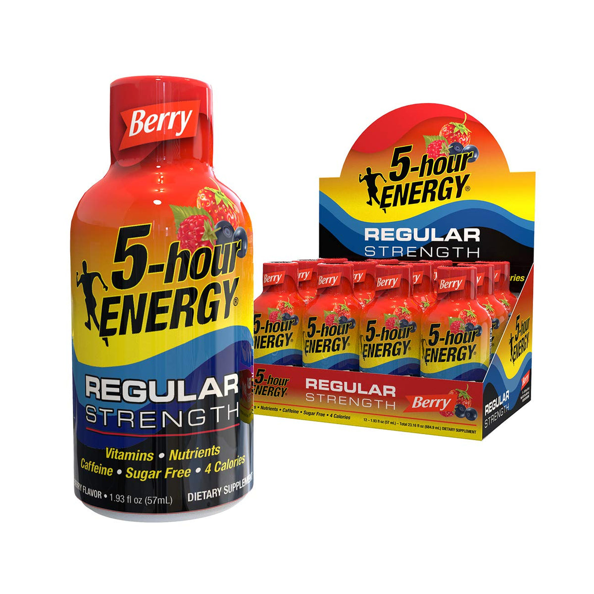 5-hour ENERGY Shot, Regular Strength, Berry Flavor, 1.93 oz, Pack of 48