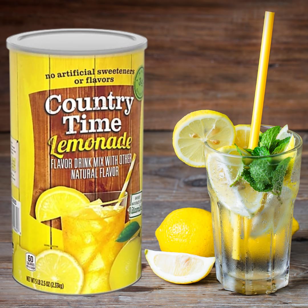 Global Basics 2 Pack Of 82.5 Oz Country Time Lemonade Mix | 2 Canisters, 165 Oz Total | Includes A Global Basics Reusable Straw