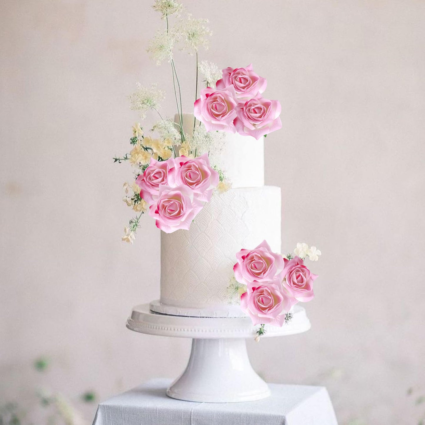 Rsstarxi 9 Pack Pink Roses Cake Topper Diy Wedding Roses Artificial Flowers Cake Decorations For Bridal Shower Birthday Wedding Anniversary Party Decorations