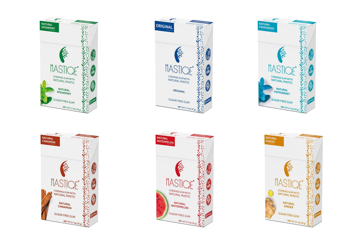 Mastiqe Sugar Free Hard Chewing Gum with Natural Mastic (Variety Pack, 12 Count)