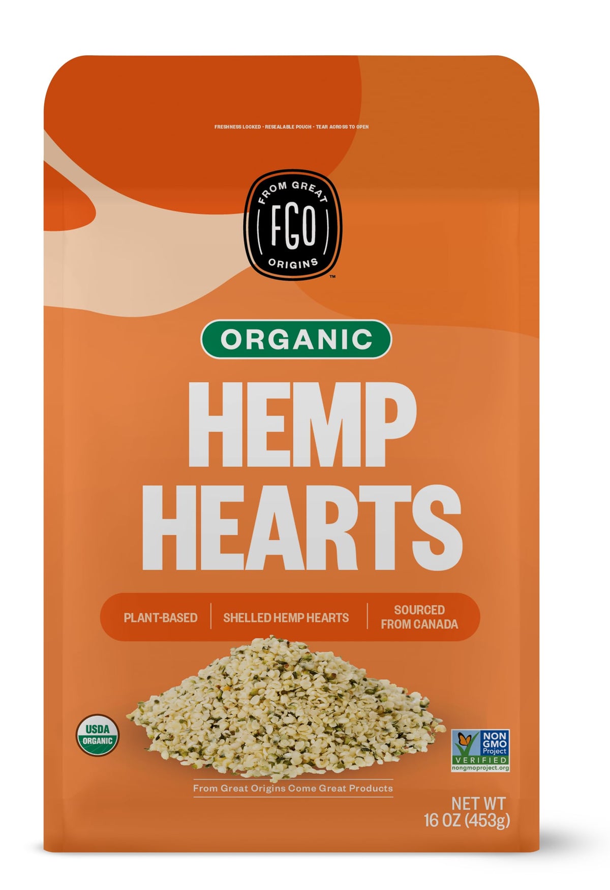 FGO Organic Hemp Hearts, Shelled Hemp Seeds, Imported from Canada, 16oz (Pack of 1)