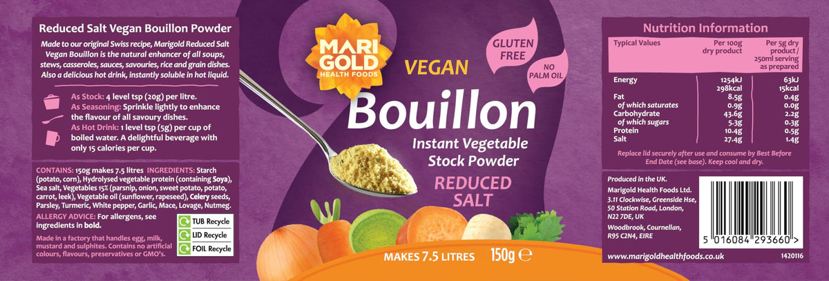 Marigold Swiss Vegetable Vegan Bouillon Powder Reduced Salt 150 g