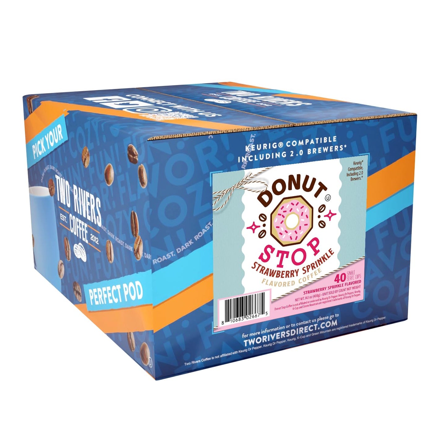 Donut Stop Strawberry Sprinkle Medium Roast Coffee Pods, 40 Count, Compatible with 2.0 K Cup malt-inspired