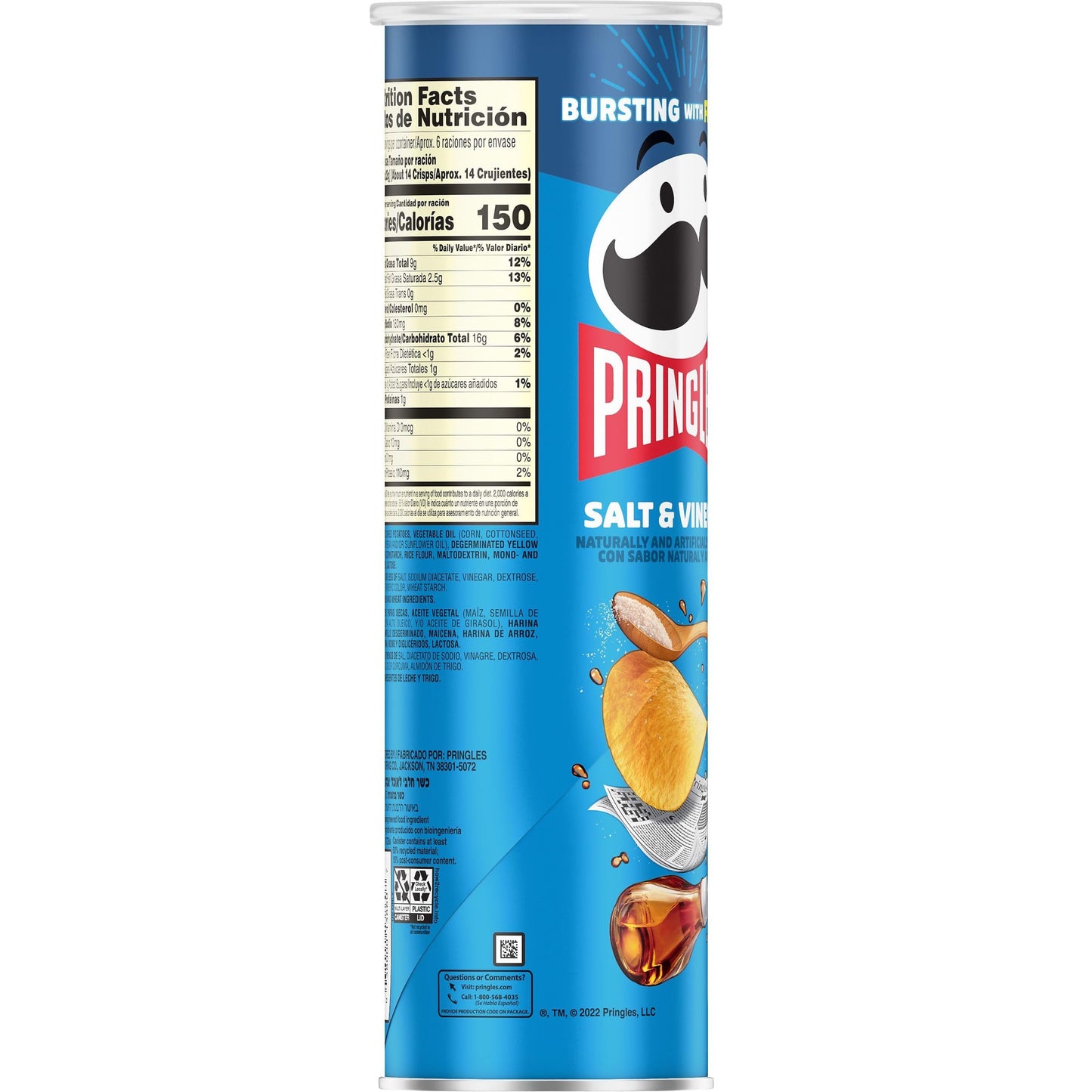 Pringles Salt & Vinegar Flavored Potato Crisps, 158 Gram