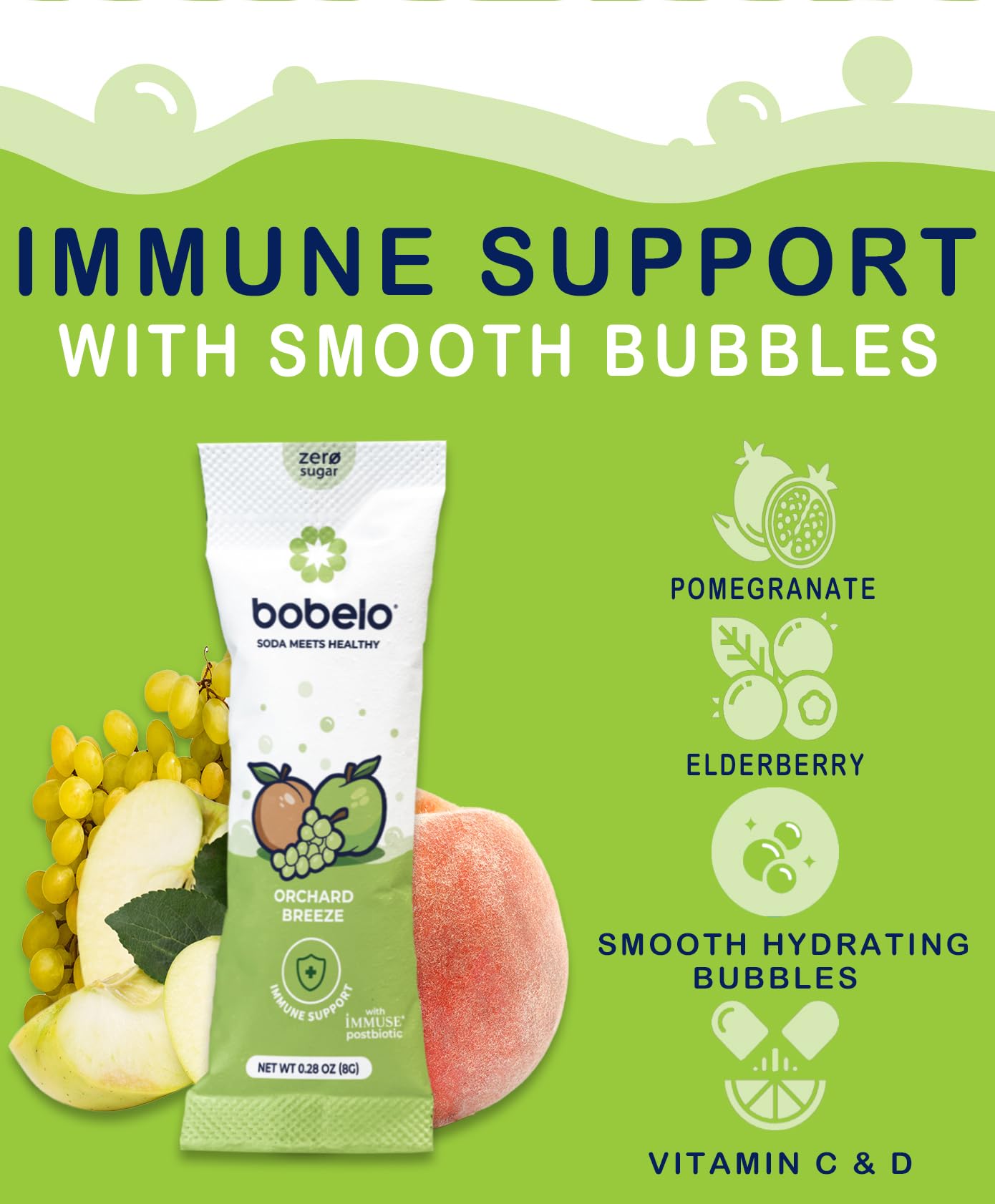 Bobelo Self Carbonating Hydration Packets, Low Calorie Drink Mix, Electrolytes Powder, Keto Friendly, Sugar Free, Orchard Breeze