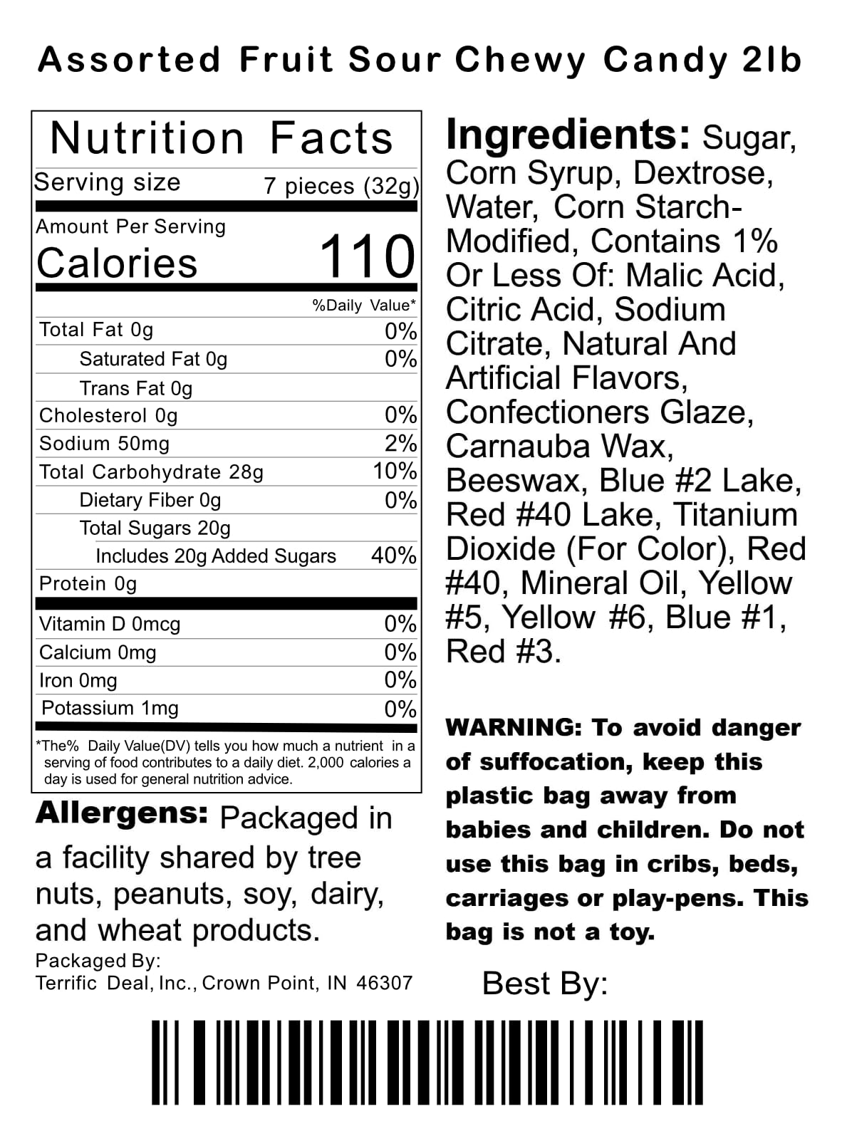 Assorted Fruit Sour Chewy Candy 2Lb