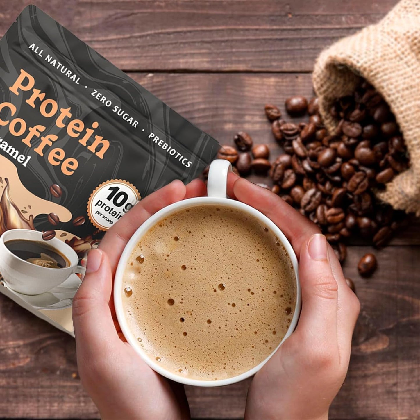 Caramel Protein Coffee Powder - enhanced Whey Protein & Instant 100% Arabica Coffee  Low Carb  No Added Sugar  No Artificial Sweeteners or Flavors  300g (1pc)