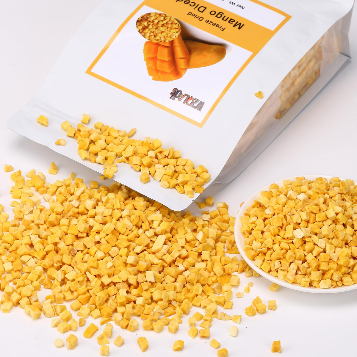 WZQLAOYS Freeze Dried Diced Mango Snacks, No Sugar Added, 7.76oz, Bulk