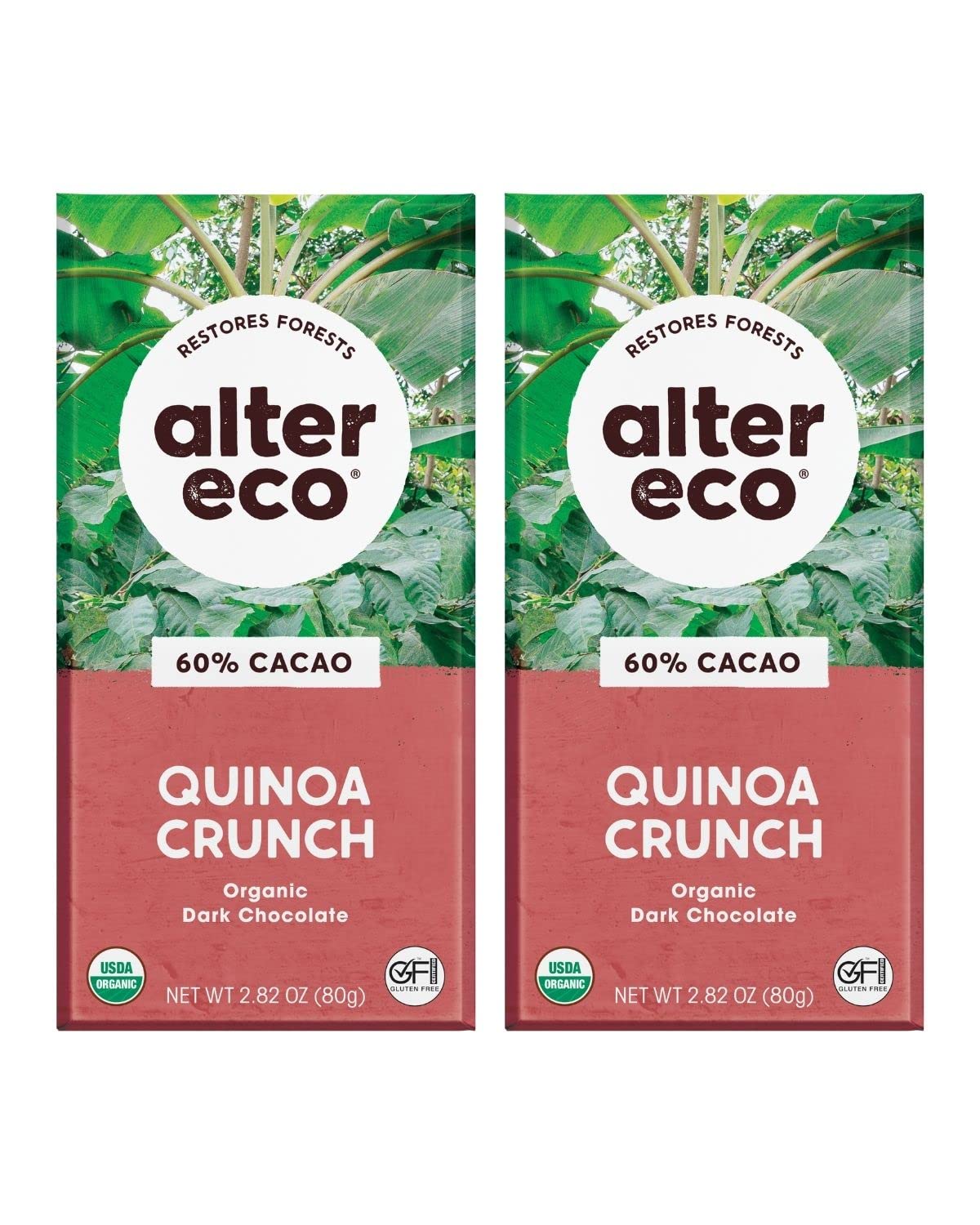 Alter Eco Dark Chocolate Bars - Pure Dark Cocoa, Fair Trade, Organic, Non-GMO, Gluten Free, 2 Count (Pack of 1)